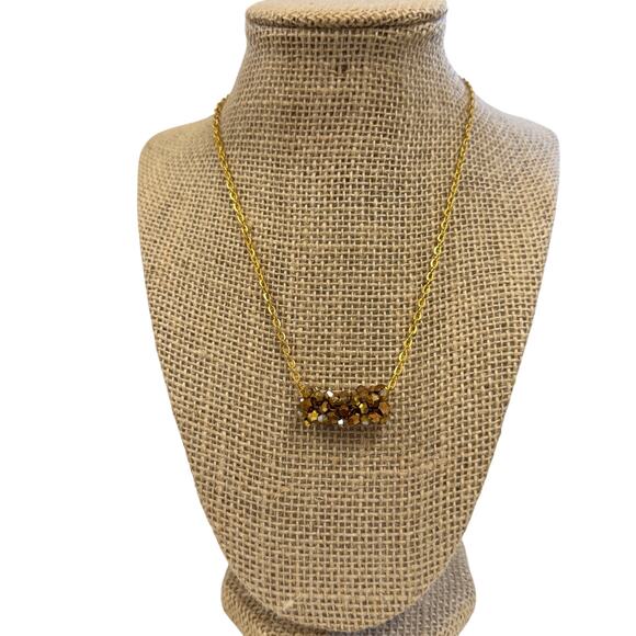 New gold bling Beaded crystal floating bar necklace New With Box! Handmade - Picture 2 of 5